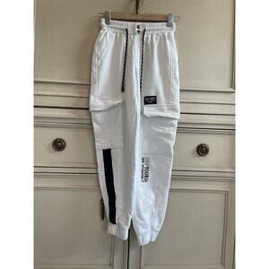 Bershka‎ XS Womens Cargo Sweatpant Joggers White Drawstring